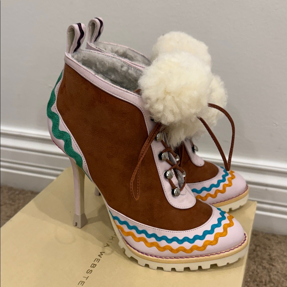 Sophia Webster Natural Shearling Boots 37.5 Bergdorf Goodman Exclusive Limited